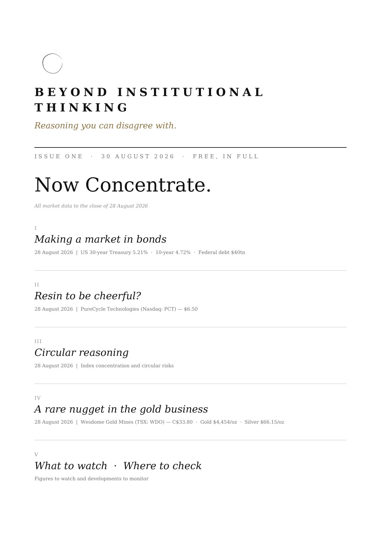 Beyond Institutional Thinking, Issue One
